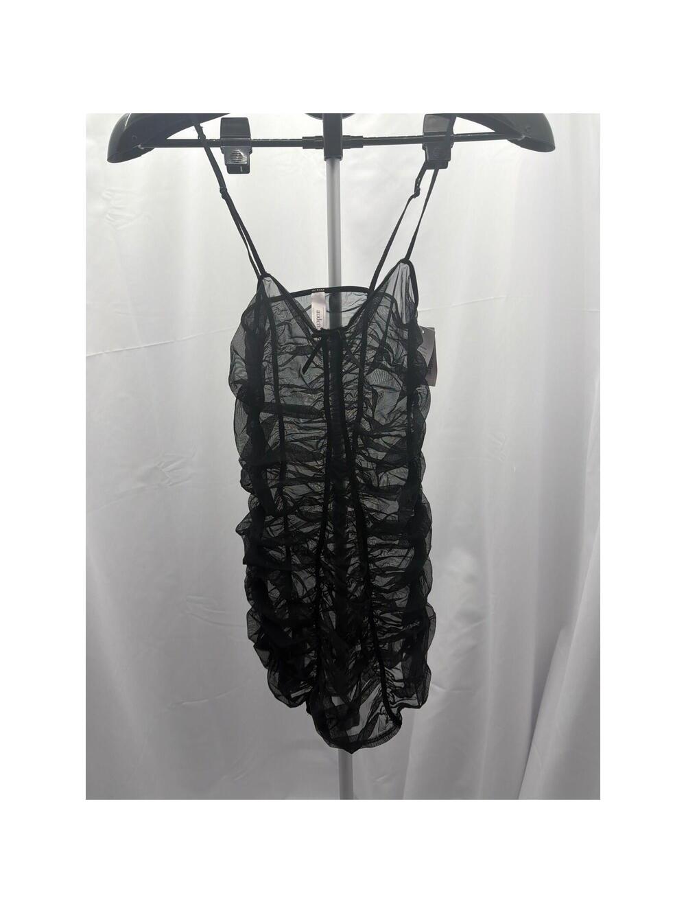 Auden Black Mesh Ruched Babydoll Chemise Sheer Lingerie XS NWT
